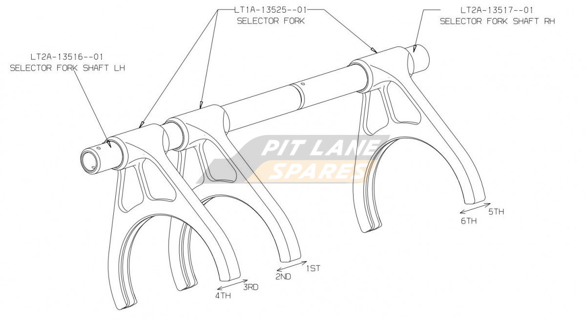 LT2A Selector Forks and Shafts Diagram