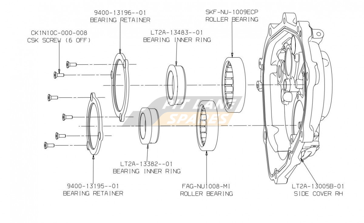 LT2A RH & RH Side Covers and Bearings Diagram