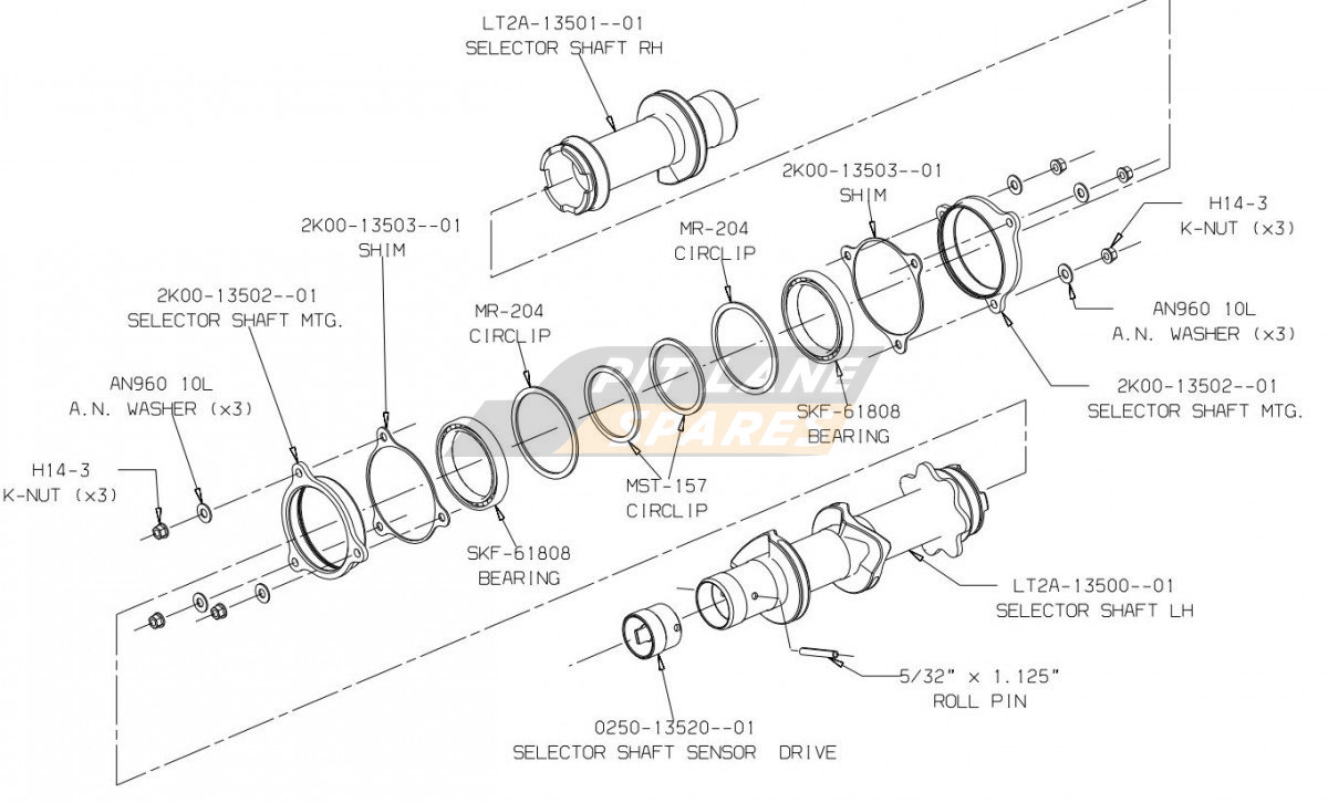 LT2A Selector Shaft And Bearings Diagram